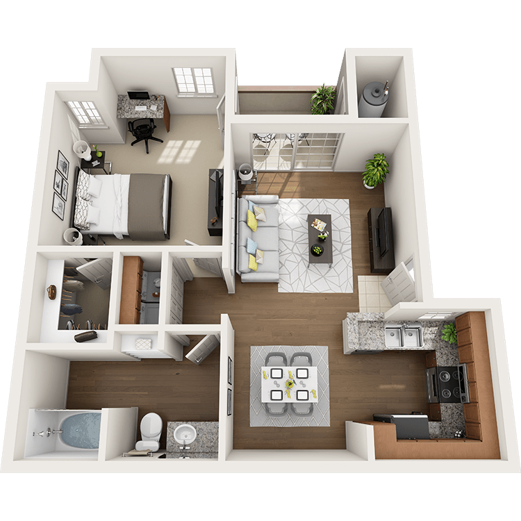 Floor plan for 1 bed, 1 bath, 819 sqft